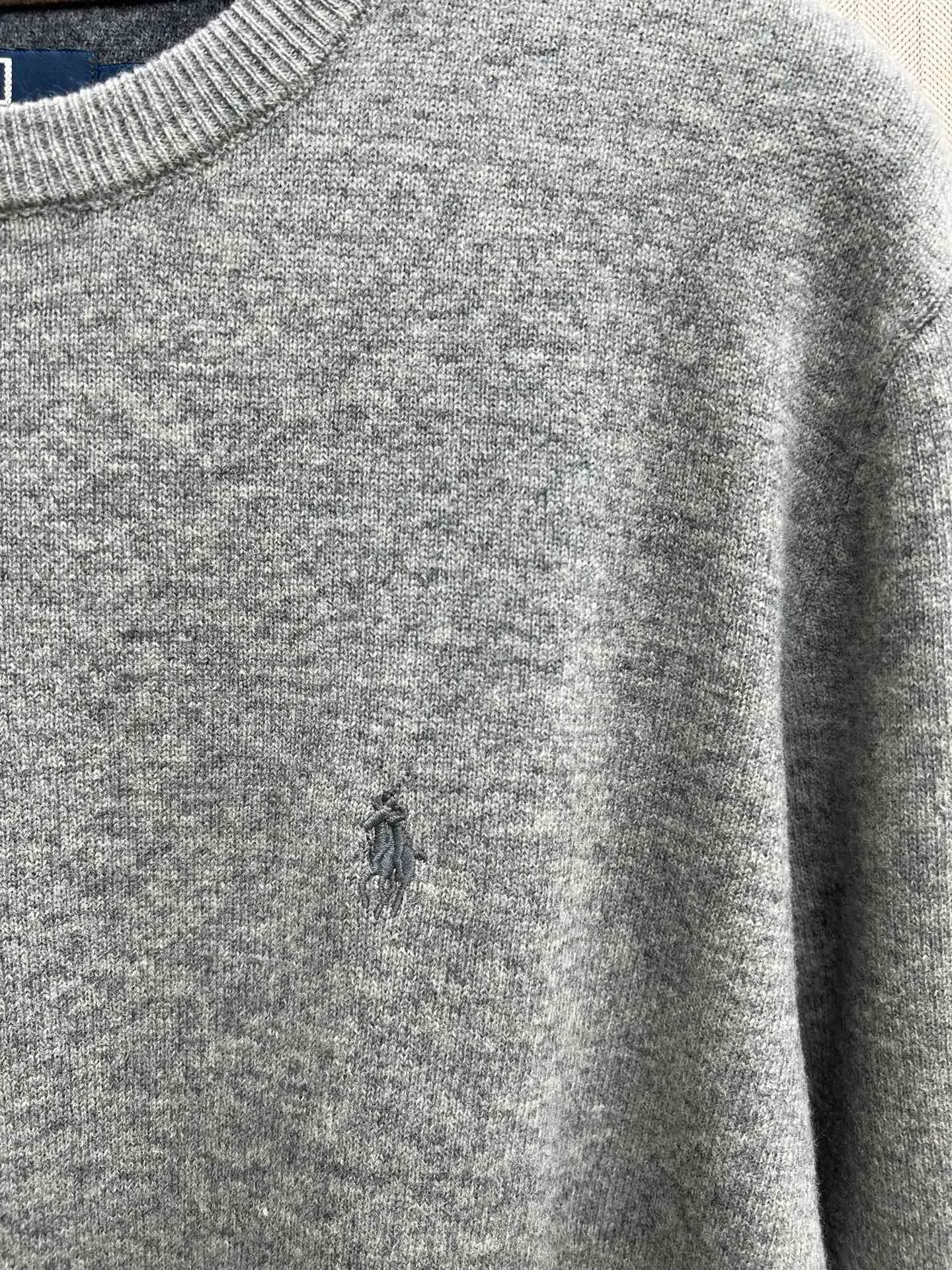 🅿️490 Polo 25ss new Ralph Lauren Logo round neck long-sleeved sweater, gray, same style for men and women, high version, size: S.M.L.XL.